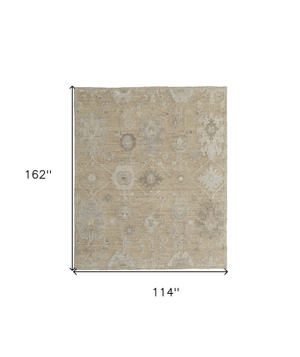 HomeRoots 4' Luxurious Tan and Ivory Floral Hand-Knotted Wool Area Rug for Warmth and Timeless Elegance 9' X 13' 567179