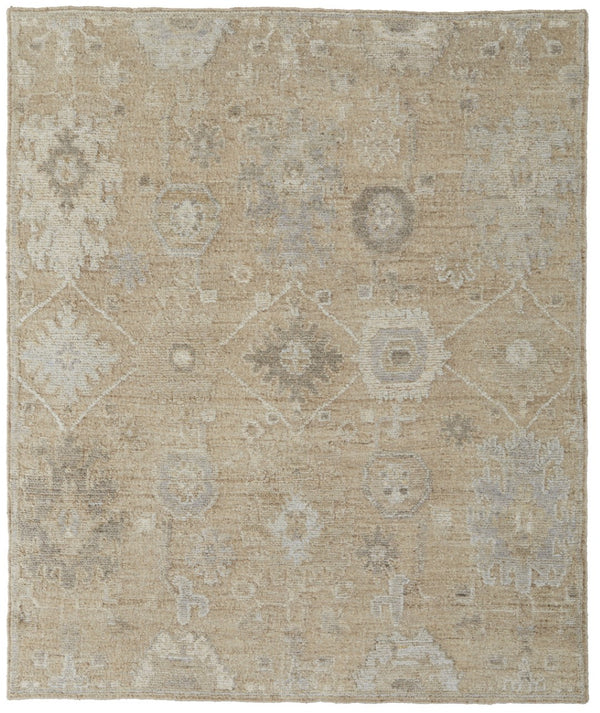 HomeRoots 4' Luxurious Tan and Ivory Floral Hand-Knotted Wool Area Rug for Warmth and Timeless Elegance 12' X 15' 567180
