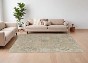 HomeRoots 4' Luxurious Tan and Ivory Floral Hand-Knotted Wool Area Rug for Warmth and Timeless Elegance 12' X 15' 567180