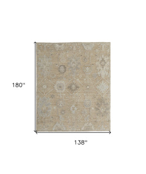 HomeRoots 4' Luxurious Tan and Ivory Floral Hand-Knotted Wool Area Rug for Warmth and Timeless Elegance 12' X 15' 567180