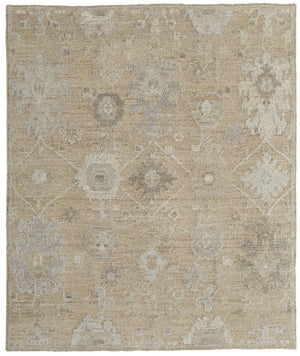 HomeRoots 4' Luxurious Tan and Ivory Floral Hand-Knotted Wool Area Rug for Warmth and Timeless Elegance 12' X 15' 567180