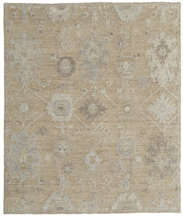 HomeRoots 4' Luxurious Tan and Ivory Floral Hand-Knotted Wool Area Rug for Warmth and Timeless Elegance 12' X 15' 567180