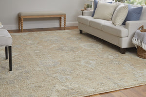 HomeRoots 4' Luxurious Tan and Ivory Floral Hand-Knotted Wool Area Rug for Warmth and Timeless Elegance 2' X 3' 567181