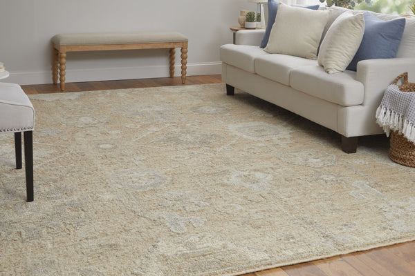 HomeRoots 4' Luxurious Tan and Ivory Floral Hand-Knotted Wool Area Rug for Warmth and Timeless Elegance 2' X 3' 567181