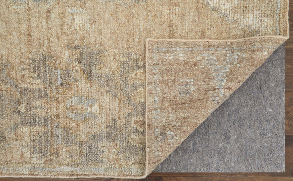 HomeRoots 4' Luxurious Tan and Ivory Floral Hand-Knotted Wool Area Rug for Warmth and Timeless Elegance 2' X 3' 567181