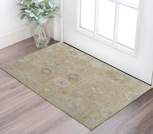 HomeRoots 4' Luxurious Tan and Ivory Floral Hand-Knotted Wool Area Rug for Warmth and Timeless Elegance 2' X 3' 567181