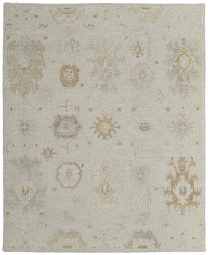 HomeRoots 4' Hand-Knotted Wool Area Rug in Tan and Gray Floral Design – Durable, Stain-Resistant Elegance for Any Room 4' X 6' 567182