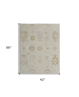 HomeRoots 4' Hand-Knotted Wool Area Rug in Tan and Gray Floral Design – Durable, Stain-Resistant Elegance for Any Room 4' X 6' 567182