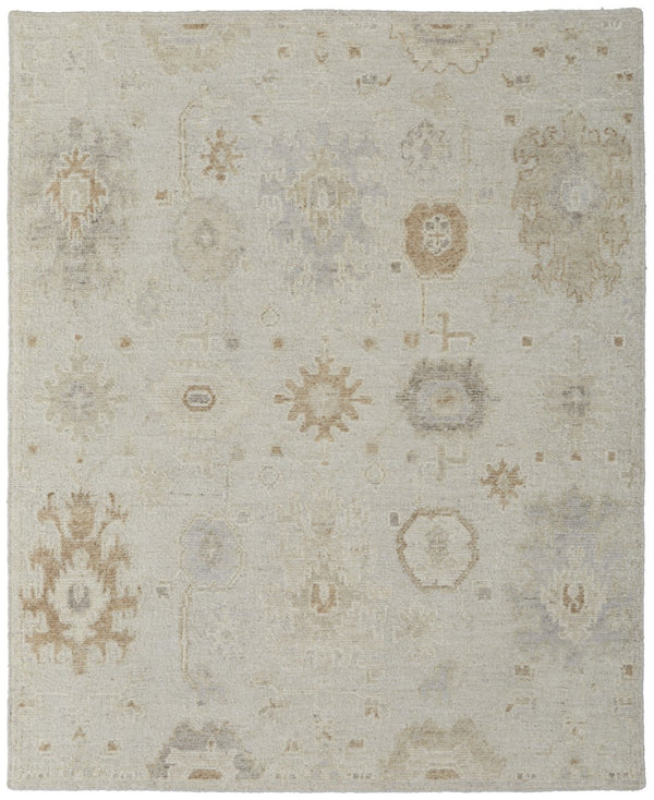 HomeRoots 4' Hand-Knotted Wool Area Rug in Tan and Gray Floral Design – Durable, Stain-Resistant Elegance for Any Room 6' X 9' 567183