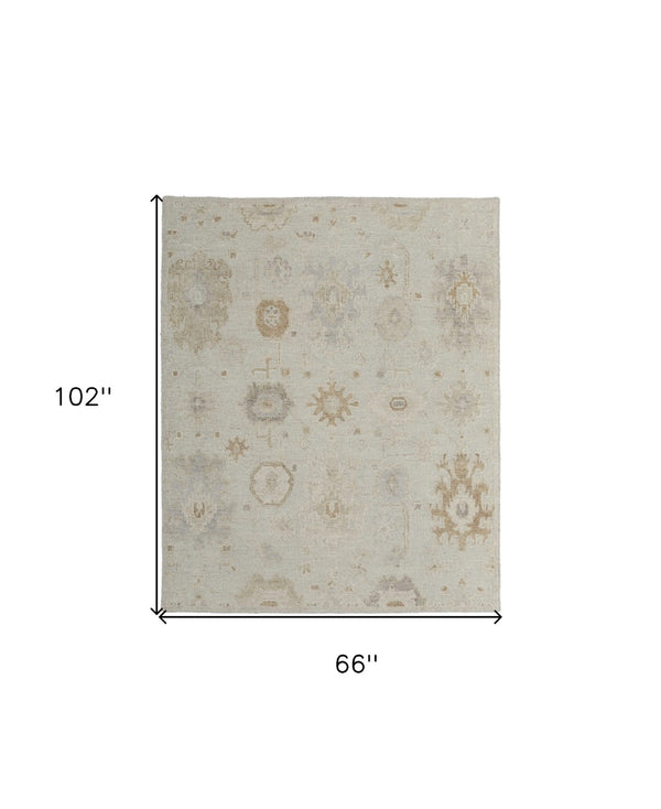HomeRoots 4' Hand-Knotted Wool Area Rug in Tan and Gray Floral Design – Durable, Stain-Resistant Elegance for Any Room 6' X 9' 567183