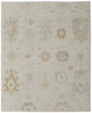 HomeRoots 4' Hand-Knotted Wool Area Rug in Tan and Gray Floral Design – Durable, Stain-Resistant Elegance for Any Room 8' X 12' 567185
