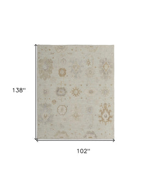 HomeRoots 4' Hand-Knotted Wool Area Rug in Tan and Gray Floral Design – Durable, Stain-Resistant Elegance for Any Room 8' X 12' 567185