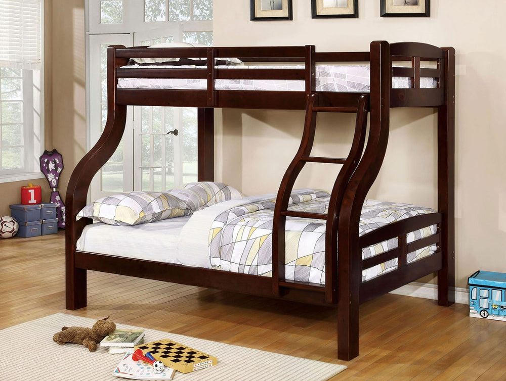 English Elm Twin Over Full Bunk Bed In Espresso Finish - Bold Curved Design With Integrated Ladder For Style B2741S00379-GIGA