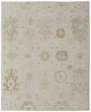 HomeRoots 4' Hand-Knotted Wool Area Rug in Tan and Gray Floral Design – Durable, Stain-Resistant Elegance for Any Room 9' X 13' 567186
