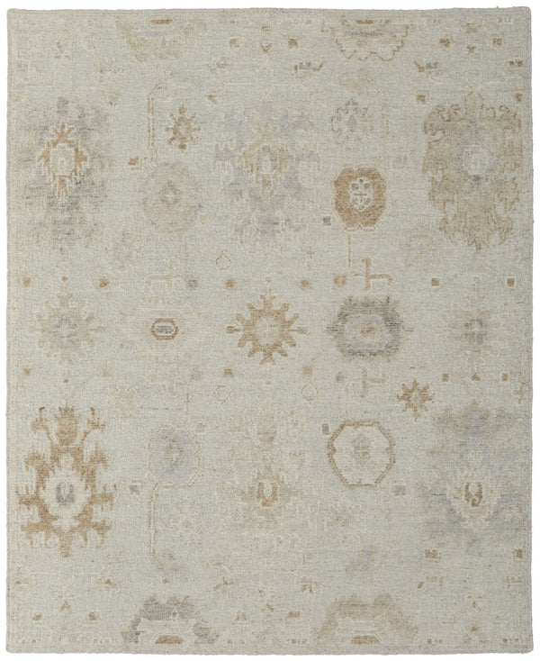HomeRoots 4' Hand-Knotted Wool Area Rug in Tan and Gray Floral Design – Durable, Stain-Resistant Elegance for Any Room 9' X 13' 567186