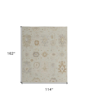 HomeRoots 4' Hand-Knotted Wool Area Rug in Tan and Gray Floral Design – Durable, Stain-Resistant Elegance for Any Room 9' X 13' 567186