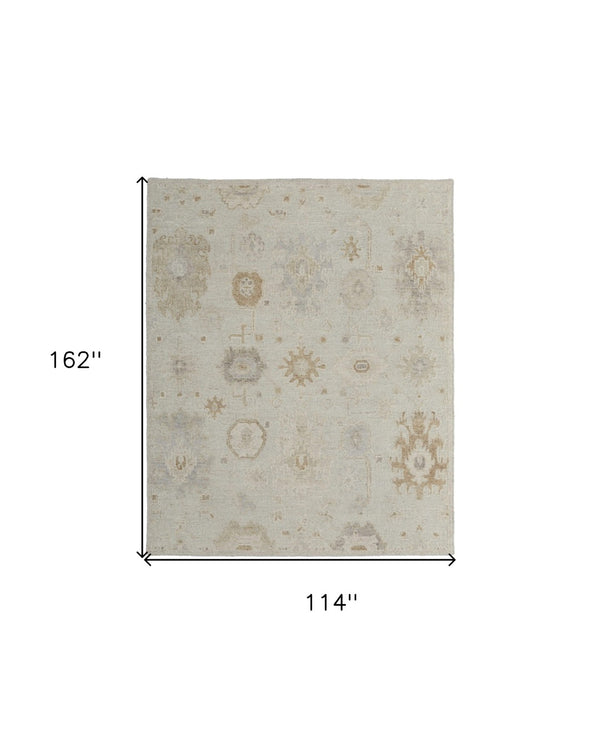 HomeRoots 4' Hand-Knotted Wool Area Rug in Tan and Gray Floral Design – Durable, Stain-Resistant Elegance for Any Room 9' X 13' 567186