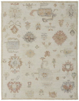 HomeRoots 6' Hand-Knotted Wool Floral Area Rug in Ivory, Tan, and Gray for Timeless Elegance and Durability 6' X 9' 567189