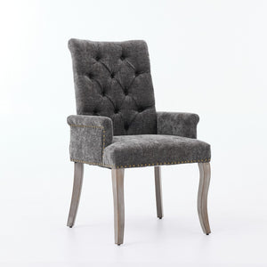 English Elm Upholstered Chenille Club Dining Chair Tufted High Back with Curved Solid Wood Legs Gray W1143P449348