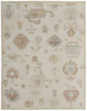 HomeRoots 6' Hand-Knotted Wool Floral Area Rug in Ivory, Tan, and Gray for Timeless Elegance and Durability 9' X 13' 567192