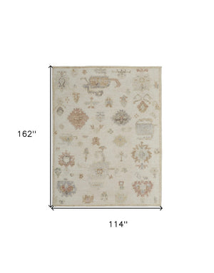 HomeRoots 6' Hand-Knotted Wool Floral Area Rug in Ivory, Tan, and Gray for Timeless Elegance and Durability 9' X 13' 567192