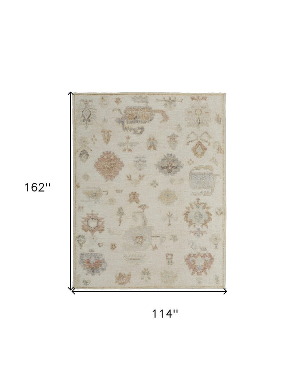 HomeRoots 6' Hand-Knotted Wool Floral Area Rug in Ivory, Tan, and Gray for Timeless Elegance and Durability 9' X 13' 567192