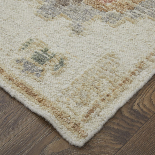 HomeRoots 6' Hand-Knotted Wool Floral Area Rug in Ivory, Tan, and Gray for Timeless Elegance and Durability 2' X 3' 567193