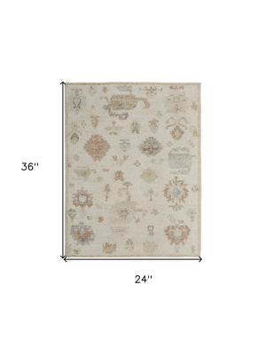 HomeRoots 6' Hand-Knotted Wool Floral Area Rug in Ivory, Tan, and Gray for Timeless Elegance and Durability 2' X 3' 567193