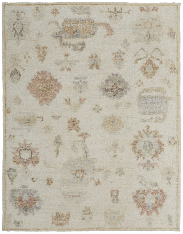 HomeRoots 6' Hand-Knotted Wool Floral Area Rug in Ivory, Tan, and Gray for Timeless Elegance and Durability 2' X 3' 567193