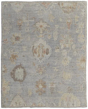 HomeRoots 4' Hand-Knotted Wool Area Rug with Timeless Gray and Blue Floral Design for Elegant Home Decor 4' X 6' 567194