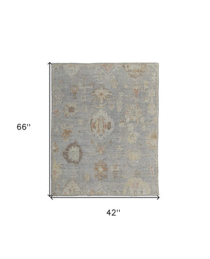 HomeRoots 4' Hand-Knotted Wool Area Rug with Timeless Gray and Blue Floral Design for Elegant Home Decor 4' X 6' 567194