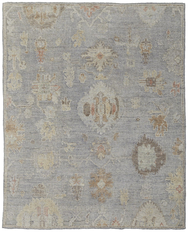 HomeRoots 4' Hand-Knotted Wool Area Rug with Timeless Gray and Blue Floral Design for Elegant Home Decor 6' X 9' 567195