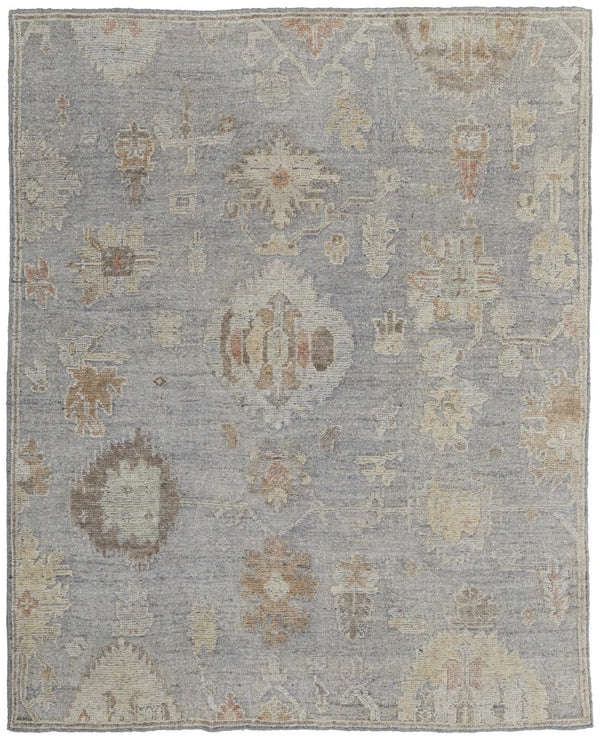 HomeRoots 4' Hand-Knotted Wool Area Rug with Timeless Gray and Blue Floral Design for Elegant Home Decor 8' X 10' 567196