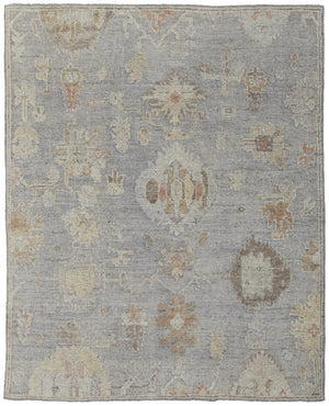 HomeRoots 4' Hand-Knotted Wool Area Rug with Timeless Gray and Blue Floral Design for Elegant Home Decor 8' X 10' 567196