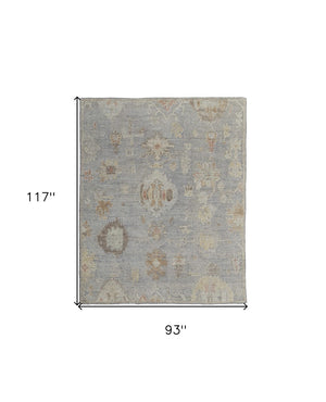 HomeRoots 4' Hand-Knotted Wool Area Rug with Timeless Gray and Blue Floral Design for Elegant Home Decor 8' X 10' 567196