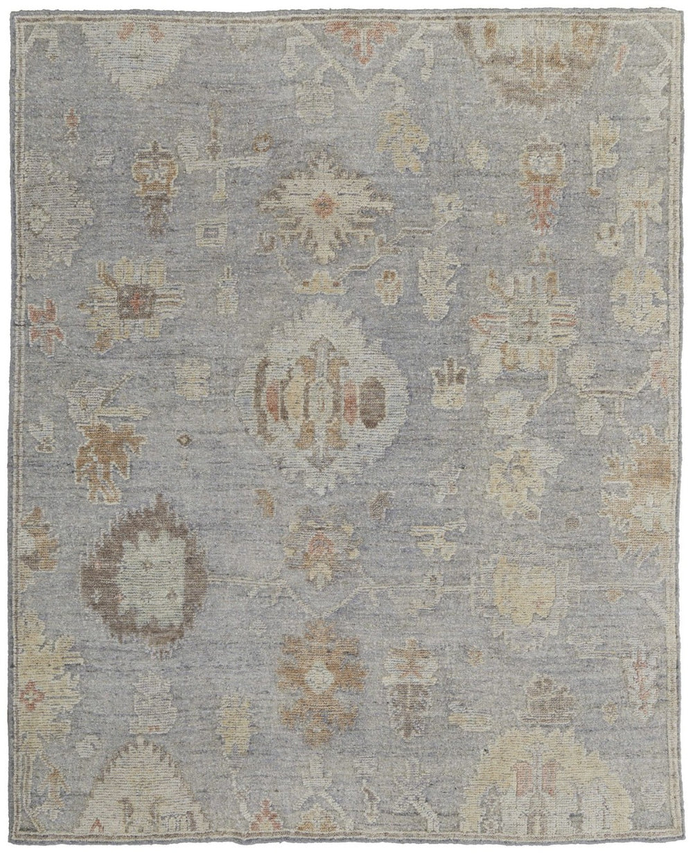 HomeRoots 4' Hand-Knotted Wool Area Rug with Timeless Gray and Blue Floral Design for Elegant Home Decor 8' X 10' 567196