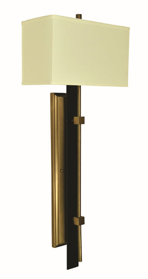 Framburg 2-light Elegant Crystal Column Sconce With Off-white Shade And Stunning Brushed Brass Accents Antique Brass And Matte Black Metal 5672 Ab/Mblack