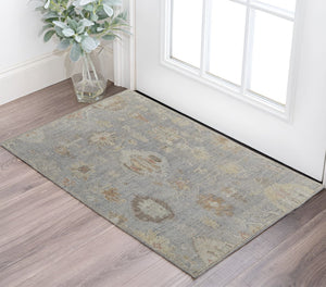 HomeRoots 4' Hand-Knotted Wool Area Rug with Timeless Gray and Blue Floral Design for Elegant Home Decor 2' X 3' 567200