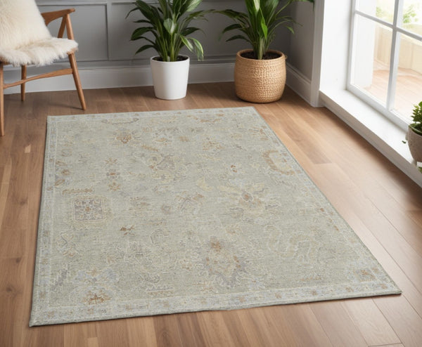 HomeRoots 4' Elegant Gray and Brown Wool Floral Hand-Knotted Area Rug – Durable, Stain-Resistant Charm for Home 4' X 6' 567201