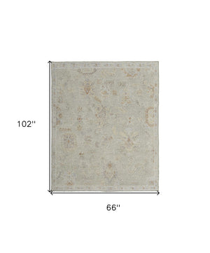 HomeRoots 4' Elegant Gray and Brown Wool Floral Hand-Knotted Area Rug – Durable, Stain-Resistant Charm for Home 6' X 9' 567202