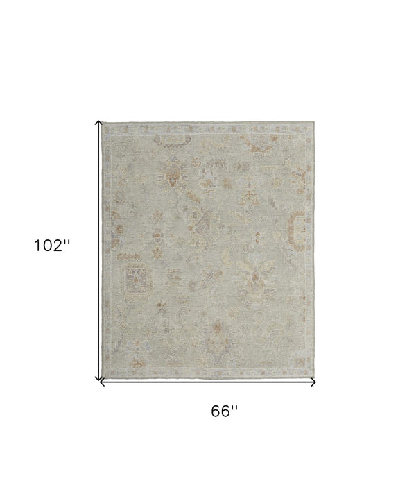 HomeRoots 4' Elegant Gray and Brown Wool Floral Hand-Knotted Area Rug – Durable, Stain-Resistant Charm for Home 6' X 9' 567202