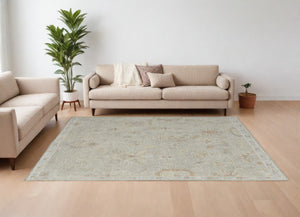HomeRoots 4' Elegant Gray and Brown Wool Floral Hand-Knotted Area Rug – Durable, Stain-Resistant Charm for Home 9' X 13' 567205
