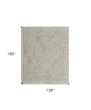 HomeRoots 4' Elegant Gray and Brown Wool Floral Hand-Knotted Area Rug – Durable, Stain-Resistant Charm for Home 12' X 15' 567206