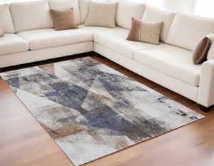 HomeRoots 5' Elegant Gray-Blue and Ivory Checkered Power Loom Area Rug for Stylish, Stain-Resistant Comfort 5' X 8' 567208
