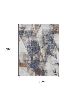 HomeRoots 5' Elegant Gray-Blue and Ivory Checkered Power Loom Area Rug for Stylish, Stain-Resistant Comfort 5' X 8' 567208