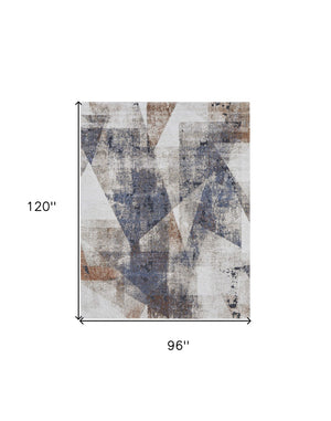 HomeRoots 5' Elegant Gray-Blue and Ivory Checkered Power Loom Area Rug for Stylish, Stain-Resistant Comfort 8' X 10' 567209
