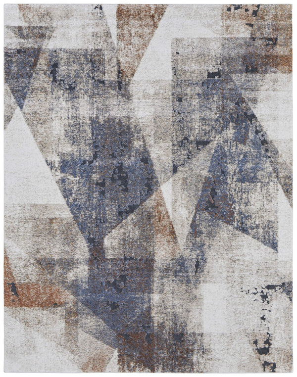 HomeRoots 5' Elegant Gray-Blue and Ivory Checkered Power Loom Area Rug for Stylish, Stain-Resistant Comfort 10' X 14' 567210
