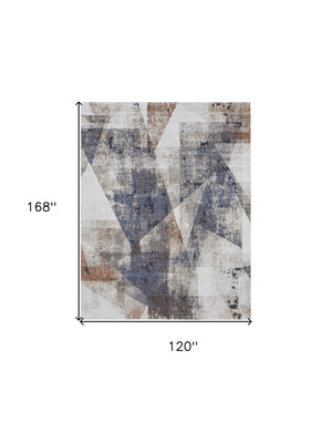 HomeRoots 5' Elegant Gray-Blue and Ivory Checkered Power Loom Area Rug for Stylish, Stain-Resistant Comfort 10' X 14' 567210