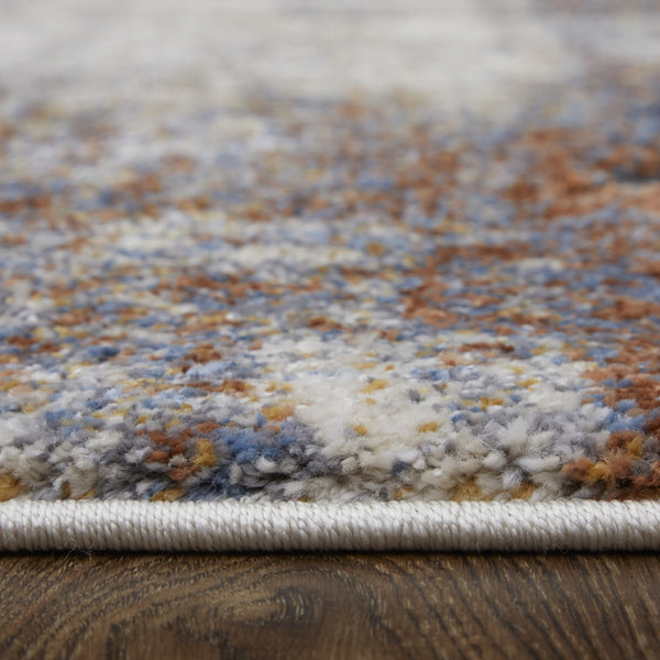 HomeRoots 5' Elegant Gray-Blue and Ivory Checkered Power Loom Area Rug for Stylish, Stain-Resistant Comfort 8' Runner 567211