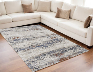 HomeRoots 5' Modern Gray Blue and Ivory Abstract Power Loom Area Rug for Elegant Living Spaces and Comfort 5' X 8' 567213